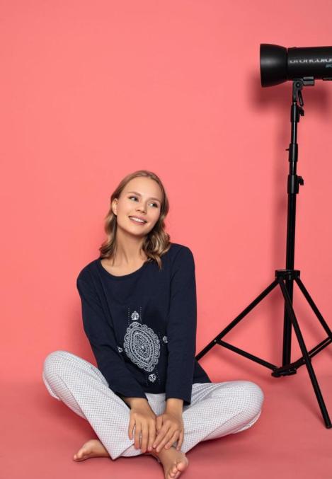 Pijama damă vătuită cu mânecă lungă și pantaloni lungi din bumbac Engros